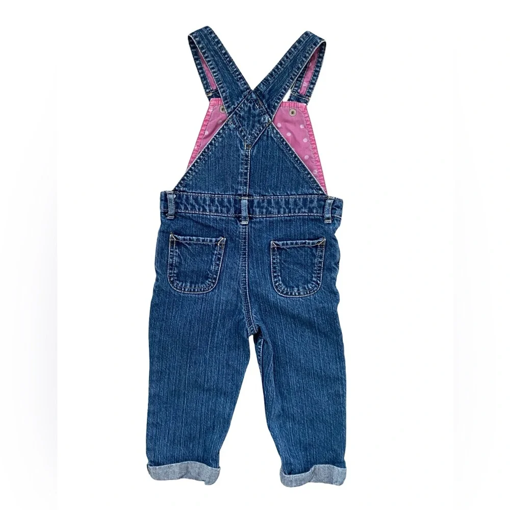 OshKosh Vintage Overalls w/ Embroidery, cuffed hem, polka dot lining - 18 mo